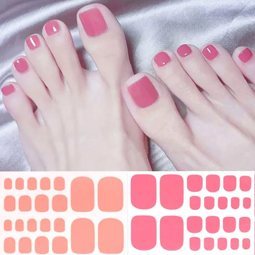Vista 4 de 8 hojas de tiras de uñas de gel de color sólido, calcomanías autoadhesivas para uñas de los pies, exquisitas calcomanías de envoltura completa