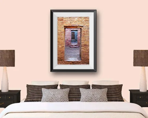 Vista 4 de Bob Estrin Handmade Photograph of Native American Ancient Stone Walls and Multiple Doors at the Pueblo Bonito Ruins at Chaco Culture Park, New
