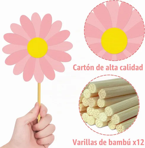 Vista 4 de 12 piezas de centro de mesa con temática de margaritas Groovy Spring Flower Centers para mesa de los años 70, decoración de margaritas de crisantemo