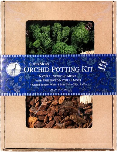 Vista 6 de SuperMoss (90509) Kit para macetas de orquídeas, juego completo de cuidado de orquídeas con musgo preservado, corteza de orquídea, clips florales