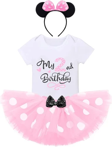 Vista 2 de Conjunto de falda de princesa con diseño de lunares para bebé para el primer cumpleaños de niñas