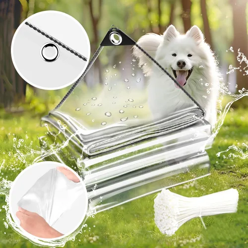 Vista 4 de Lona impermeable transparente de 3 x 6 pies, lona de PVC de 11.8 mil con ojales y brida para cables, cubierta resistente de servicio pesado al
