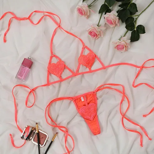 Vista 5 de Corsé de lencería para mujer para sexo travieso lazo ropa de dormir conjunto ropa interior brasier + calzoncillos accesorios club nocturno, Naranja