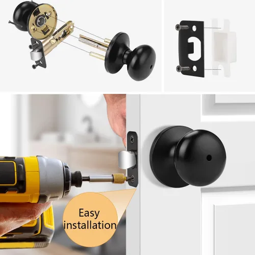 Vista 7 de Probrico Pomos de puerta de privacidad para interiores, color negro mate, 1 paquete de pomos de puerta de baño para cama, función de bloqueo