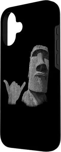 Vista 2 de Funny Easter Island Rapa NUI Moai Statue Surfer Shaka Sign Case for iPhone 16
