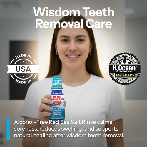 Vista 2 de H2Ocean Healing Rinse Natural Sea Salt Oral Care – Enjuague bucal para cuidado bucal – Ideal para piercings, dolor de garganta y salud de las encías