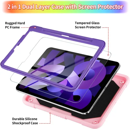 Vista 3 de WESADN Funda para iPad Air de 5ª generación para iPad Pro de 11 pulgadas, 4ª/3ª/2ª/1ª con protector de pantalla/atril de mariposa