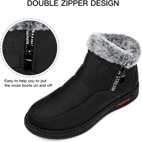 Vista 4 de TEMOFON Botas de nieve para mujer, botas de invierno cálidas, impermeables, con forro de piel para exteriores para mujer