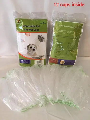 Vista 2 de Gorros desechables de ducha para mascotas, para ducha, lluvia, natación, perros, 1 paquete cada uno (grande y pequeño)