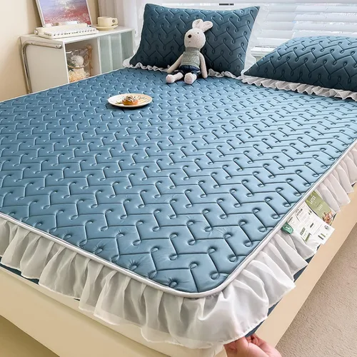 Vista 15 de Sábanas de bolsillo profundo, sábanas de látex de seda de hielo, fundas de colchón con estampado de dibujos animados agradables a la piel, con Gris