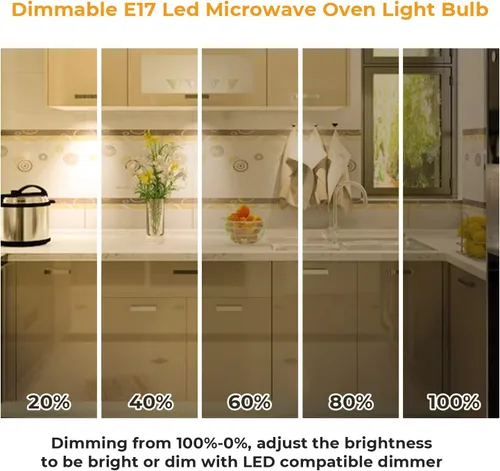 Vista 5 de Bombillas LED E17 para microondas sobre estufa, 6000 K/3000 K regulables para microondas, equivalente a 20 W, 30 W, 35 W, bombillas halógenas
