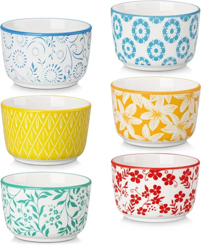 Vista 12 de vancasso Selene - Juego de 6 mini ramequines de cerámica de 4 onzas, tazas para hornear aptas para horno para crème brûlée, soufflés, postres