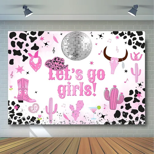 Vista 3 de Avezano Let's Go Girls - Telón de fondo para decoración de fiesta de cumpleaños, disco espacial de vaquera, despedida de soltera, sesión de fotos