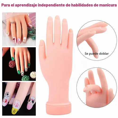 Vista 4 de Mano de práctica de uñas para uñas acrílicas, kits de entrenamiento de práctica de mano de uñas flexibles, mano de uñas postizas de goma