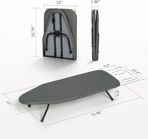 Vista 7 de Tabla de Planchar Pequeña Plegable, BlissBoard Tabla de Planchar de Mesa con Cubierta y Almohadilla, Marco de Metal Mesa de Planchar Mini de Negro
