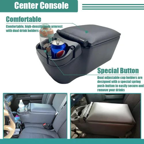 Vista 4 de Organizador y Almacenamiento Universal para Asiento/Banco de Camión, Consola Central para Contratistas, con Portavasos Ajustables, Tablero de Clips