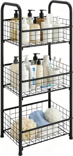 Vista 7 de PROXRACER Estante Independiente de 3 Niveles, Organizador de Estantes para Baño con Pies Ajustables, Torre de Almacenamiento de Metal y Acero