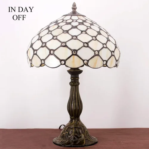 Vista 4 de WERFACTORY Tiffany - Lámpara de mesa con cuentas de cristal de color ámbar, lámpara de mesa de escritorio, luz de lectura de 12 x 12 x 18 pulgadas