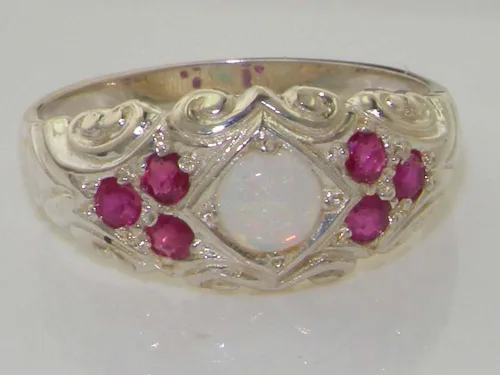 Vista 5 de Anillo de plata de ley 925 auténtico ópalo y rubí para mujer
