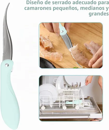 Vista 5 de Luvan Herramienta de diseño de camarones, Deveiner de camarones con hoja afilada de acero inoxidable y mango antideslizante, herramienta para pelar