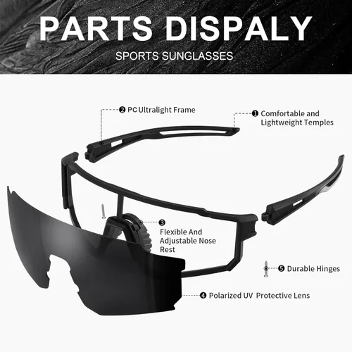 Vista 4 de Gafas de sol polarizadas deportivas para hombres y mujeres, gafas de sol para pesca, ciclismo, bicicleta de montaña, béisbol con protección UV