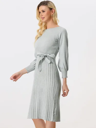 Vista 3 de Allegra K Vestido de punto con cinturón para mujer, vestidos de suéter plisados casuales