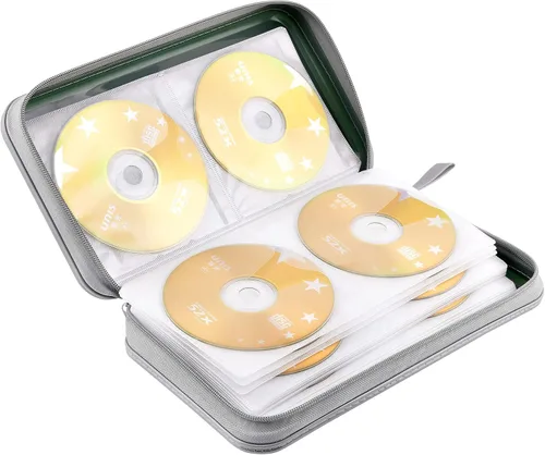 Vista 5 de Funda Cartera para CD, capacidad para 80 DVD VCD medios Blu-ray, estuche cartera soporte organizador de almacenamiento (verde oscuro)