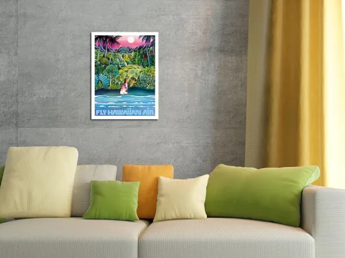 Vista 4 de Pacifica Island Art Fly Hawaiian Air - Hawaii Women on the Beach - Hawaiian Airlines - Póster vintage de viaje de aerolínea c.1970s - Cartel