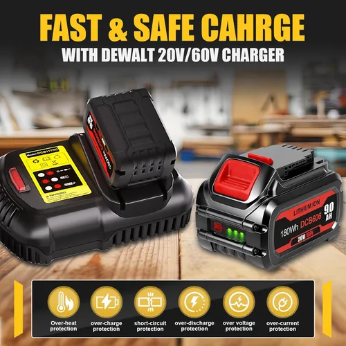 Vista 5 de Reemplazo de 20V/60V 9.0Ah para Dewalt 20V/60V Flexvolt Batería DCB609 DCB606 DCB612 Compatible con herramientas eléctricas inalámbricas Dewalt