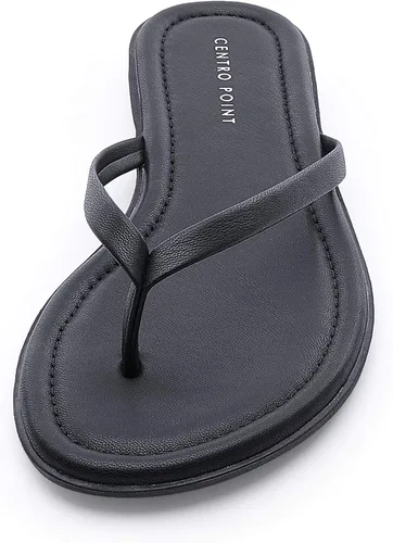 Vista 5 de CentroPoint Sandalias planas con correa en T para mujer, sandalias casuales con correa fina, de una sola capa, zapatos de cuero de primera calidad