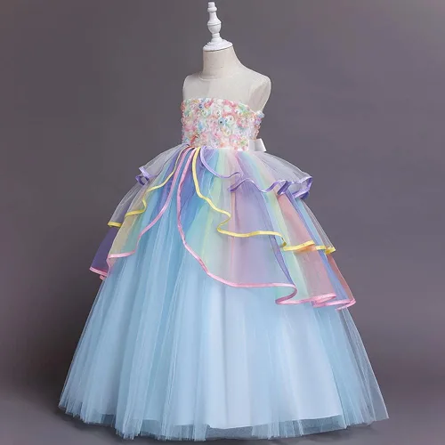 Vista 15 de REXREII Vestido de tul sin mangas para fiesta de unicornio para niñas, disfraz de carnaval, princesa, cumpleaños, Navidad, vestido largo