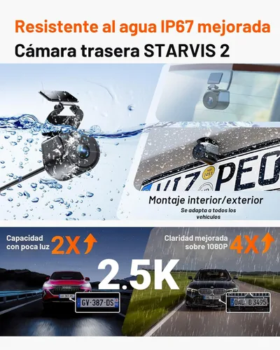 Vista 3 de Vantrue N4 Pro S 4K Cámara de tablero de 3 canales, triple STARVIS 2