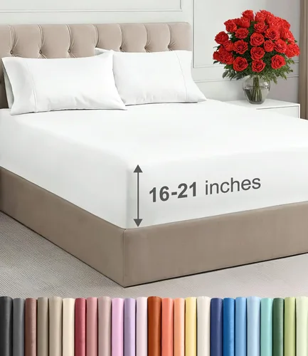 Vista 61 de Juego de sábanas tamaño Queen con bolsillos extra profundos, sábanas transpirables y refrescantes de 4 piezas, ropa de cama de lujo para hotel