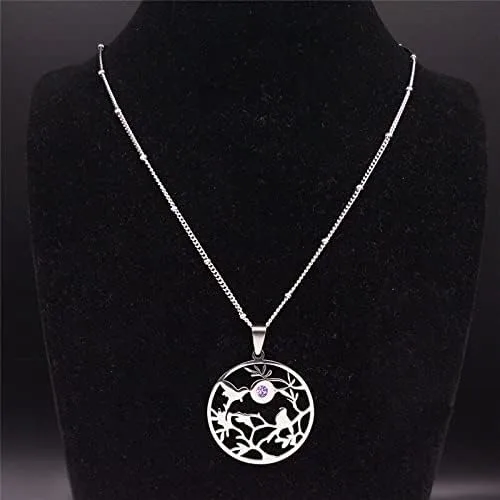 Vista 4 de 2023 Crystal Stainless Steel Statement Necklace for Women Bird Tree of Life Family Chain Necklaces Jewelry Bisuteria N1245S01