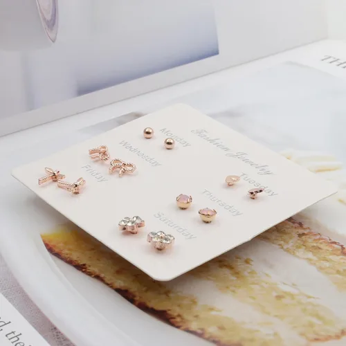 Vista 6 de Juego de 6 pares de aretes pequeños para mujer, hipoalergénicos, a la moda, múltiples aretes tipo dormilona