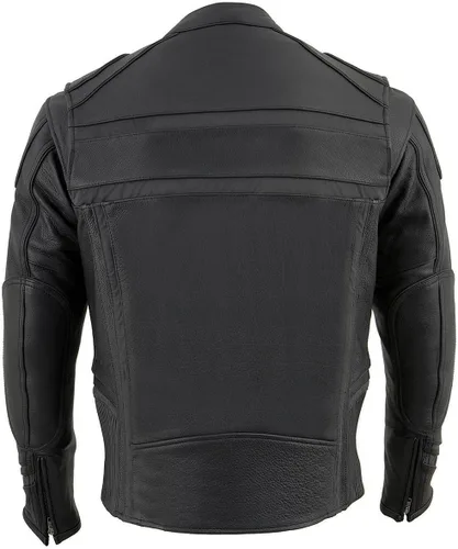 Vista 3 de Milwaukee Leather ML2083 Chamarra de cuero para hombre, negra, con ventilación, para motociclista, con ribetes reflectantes