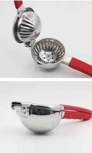 Vista 4 de Exprimidor de acero inoxidable - Prensa de jugo de cítricos de metal, prensa de jugo de fruta de lima con mango de silicona, exprimidor manual