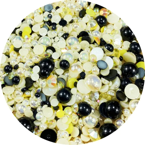 Vista 11 de Cuentas de resina con diamantes de imitación, mitad redonda, cuentas de perlas planas de 30 g, cuentas de media perla con diamantes de imitación