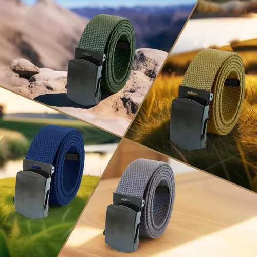 Vista 8 de Cinturón de lona para cinturón, cinturón militar, cinturón de golf, cinturón de uniforme con hebilla de latón y punta de 50 pulgadas de largo