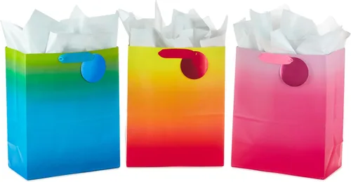 Vista 8 de Hallmark Bolsas de regalo grandes de 13 pulgadas, paquete de 3 (azul iridiscente, dorado, morado)