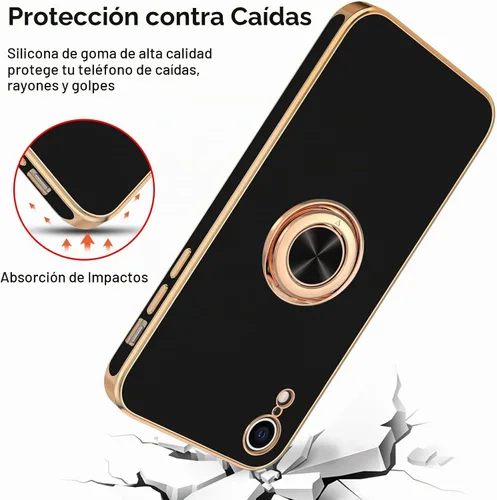 Vista 6 de Hython Funda para iPhone XR con soporte de anillo [soporte de anillo giratorio de 360° con soporte magnético] chapado en oro rosa brillante borde