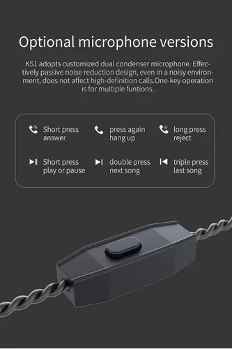 Vista 2 de H HIFIHEAR KBEAR KS1 - Auriculares intraurales con micrófono con graves profundos 1DD HiFi estéreo de aislamiento de ruido IEM con cable extraíble