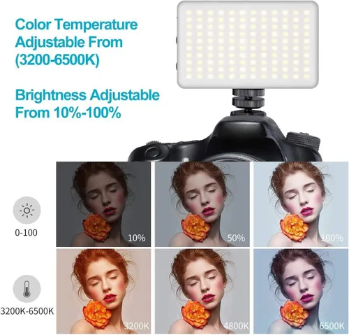 Vista 2 de VIJIM VL120 Luz LED para vídeo en la cámara, Mini lámpara de iluminación de fotografía recargable 120 LED de relleno 3200K-6500K Bi-Color regulable