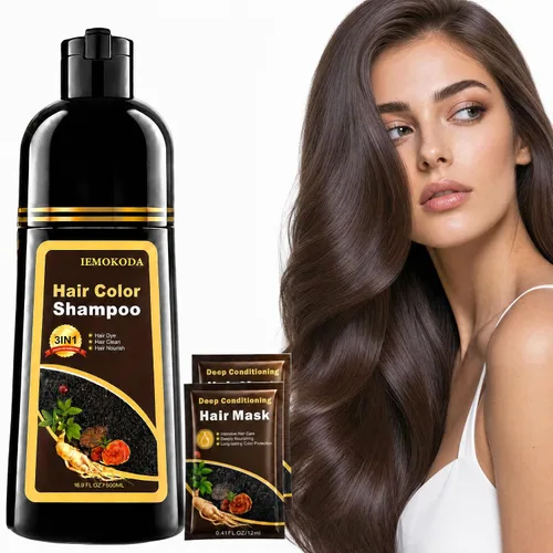 Vista 14 de Champú de tinte para el cabello 3 en 1 para mujeres y hombres, rica coloración de raíz a punta con extractos naturales, 3-4 semanas de duración