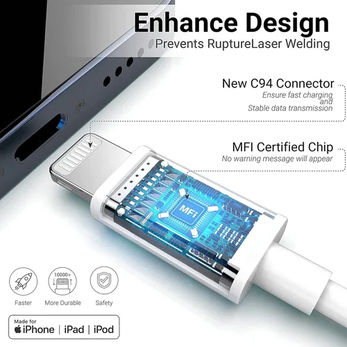 Vista 3 de Cargador rápido USB C para iPhone de 20 W con cable USB C a Lightning y cable compatible para iPhone 14/13/12/11/XS/XR/X/iPad 1Pack USB C Wall