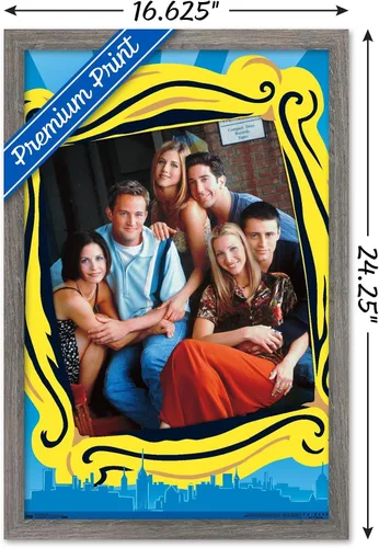 Vista 3 de Trends International Friends - Póster de pared de grupo, 14.725 x 22.375 pulgadas, versión enmarcada de madera de granero Versión sin marco