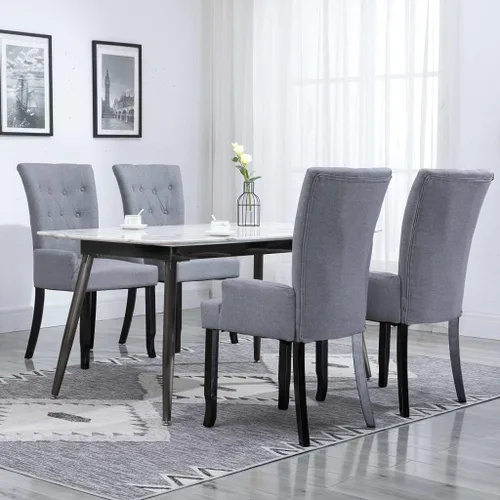 Vista 10 de Silla de comedor de tela gris oscuro con reposabrazos, marco de madera de roble, silla de acento moderna para cocina, comedor, muebles de granja