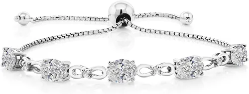 Vista 128 de Gem Stone King Pulsera de tenis de diamantes cultivados en laboratorio con piedra natal de 3-6 quilates para mujer, plata de ley 925, ovalada