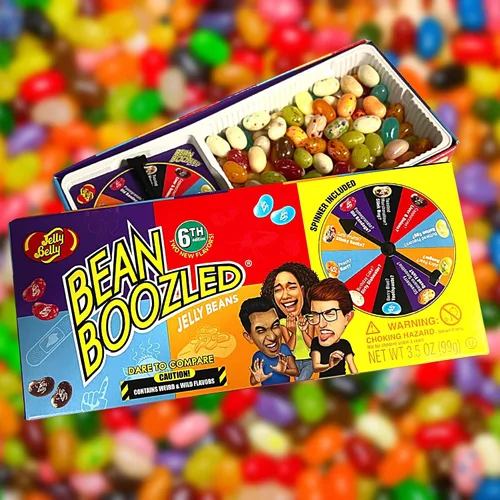 Vista 5 de Needzo Jelly Bean BeanBoozled Game 6ª edición, kit de desafío con spinner y frijoles surtidos, caramelos masticables con sabor extraño, paquete de 2