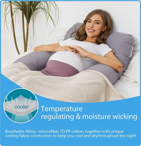 Vista 3 de ZZZhen Almohada de embarazo para dormir, almohada de maternidad en forma de U – 56 pulgadas con funda extraíble de microfibra gris, multiuso